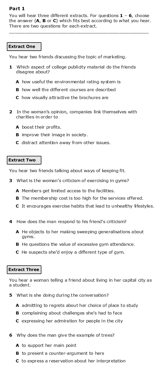 CAE Listening Part 1 Test