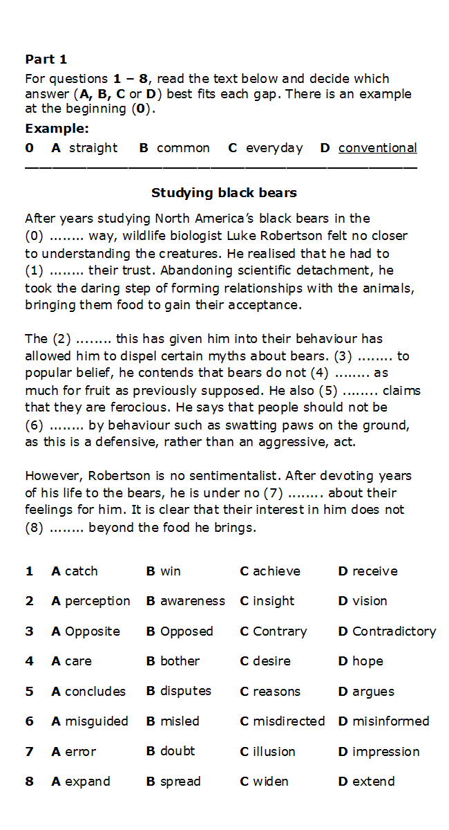 CAE Reading/UOE Part 1 Test