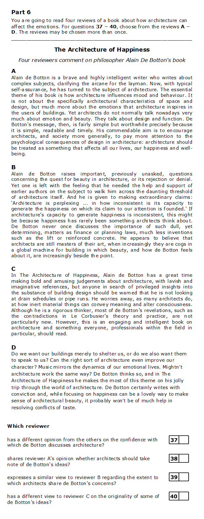 CAE Reading/UOE Part 6 Test