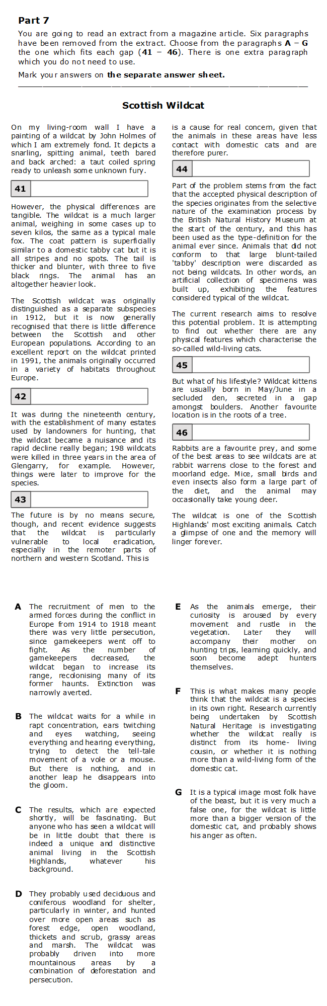CAE Reading/UOE Part 7 Test