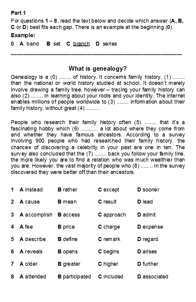 FCE Reading/UOE Part 1 Test