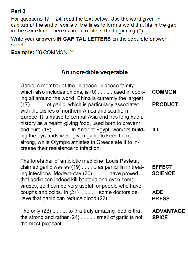 FCE Reading/UOE Part 3 Test