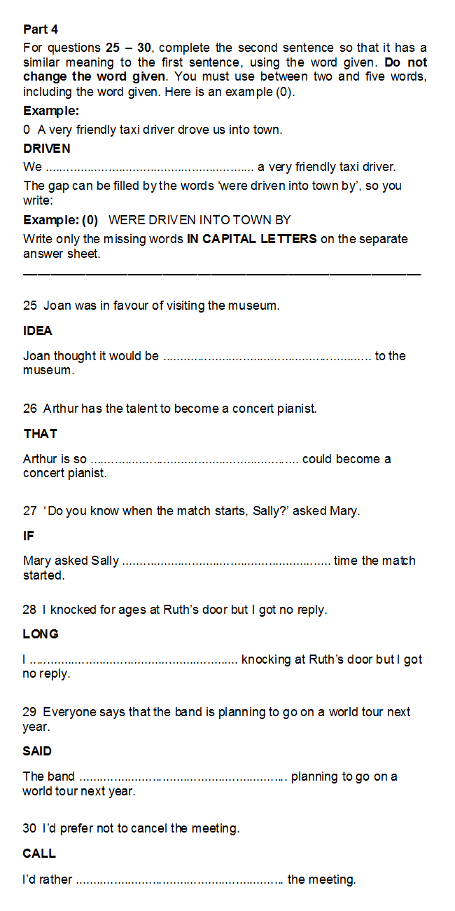 FCE Reading/UOE Part 4 Test