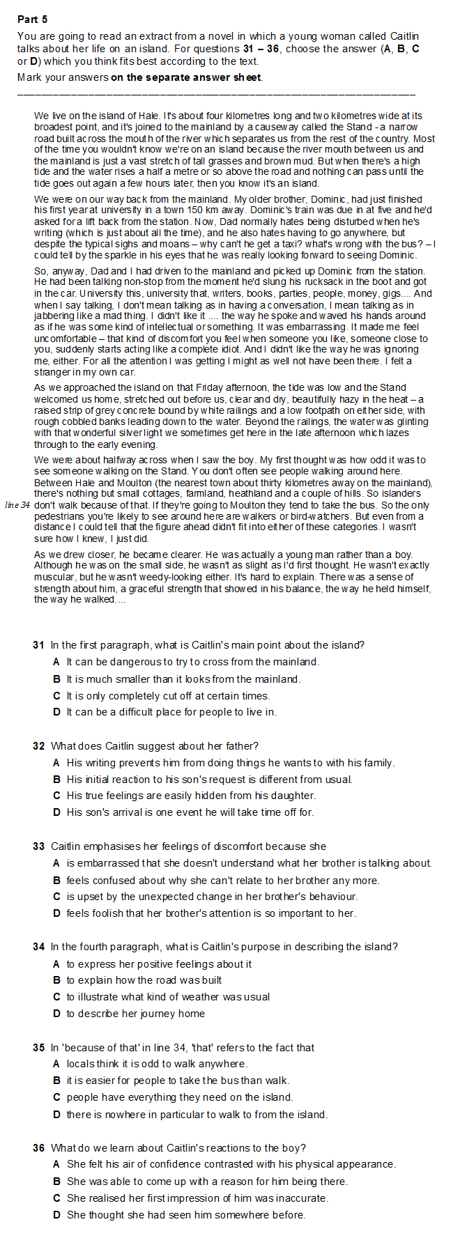 FCE Reading/UOE Part 5 Test