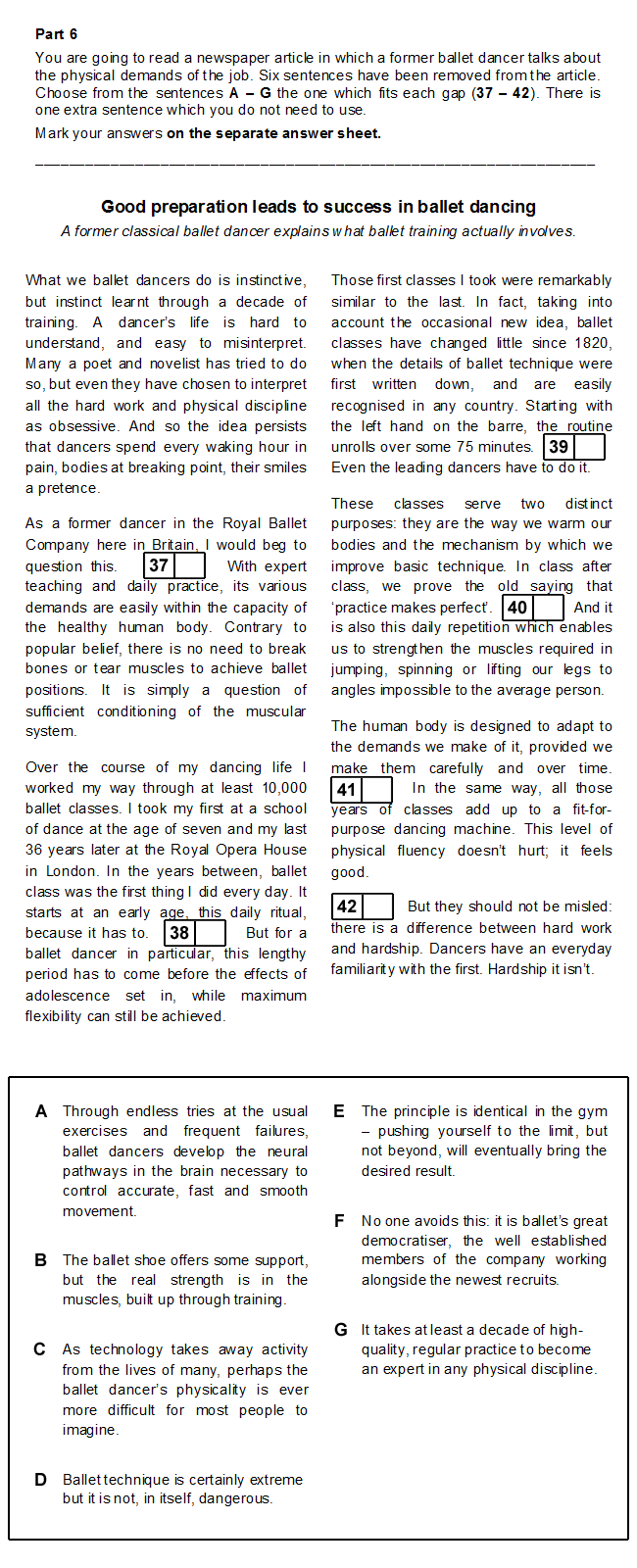 FCE Reading/UOE Part 6 Test