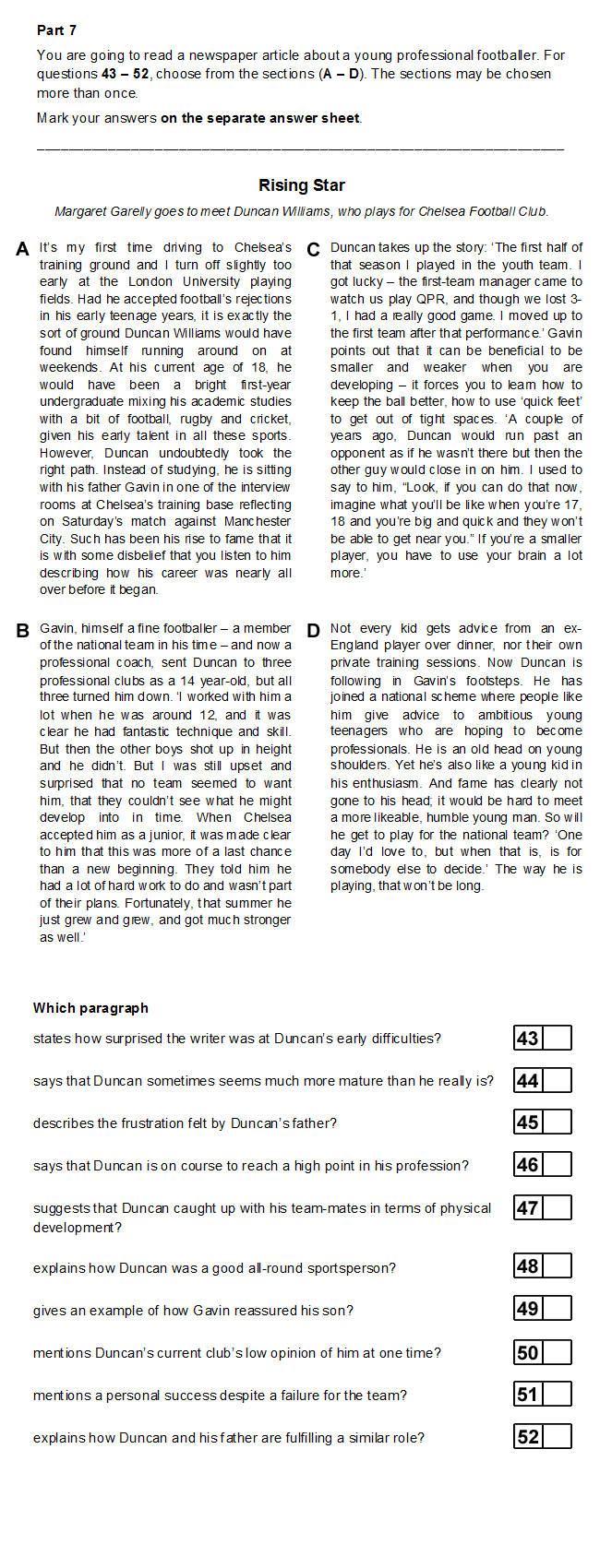 FCE Reading/UOE Part 7 Test